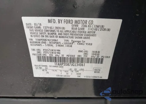 2018 Ford Taurus Se z USA, uszkodzony, nr VIN 1FAHP2D87JG134061